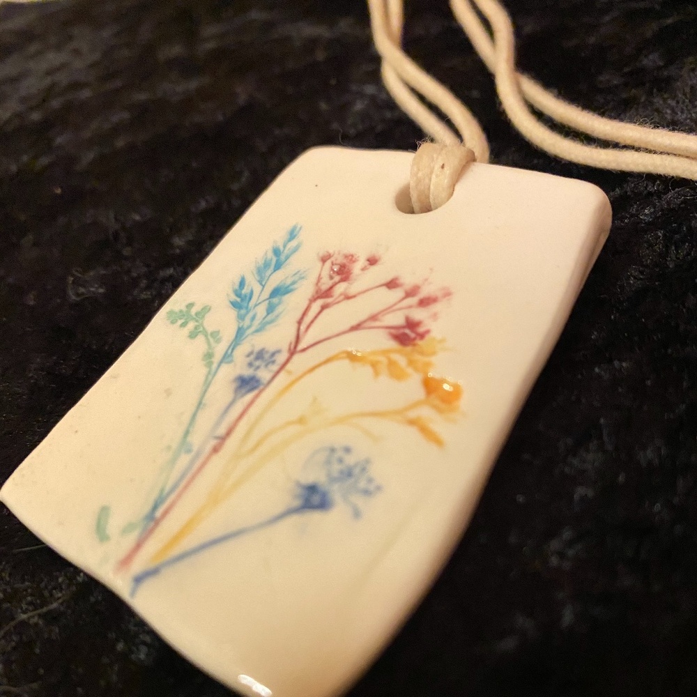 Cream Ceramic Necklace with Colorful Flowers